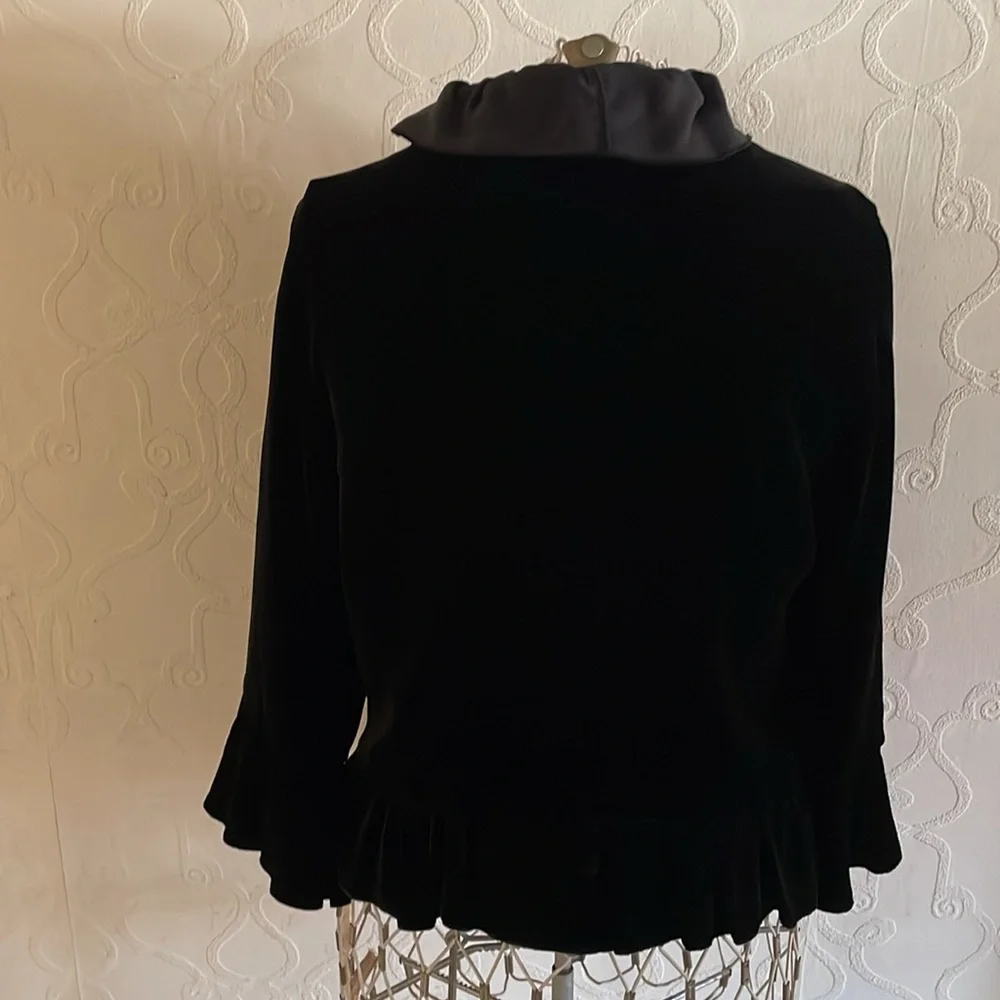 Black Velvet Ruffle Evening Jacket - Picture 4 of 11